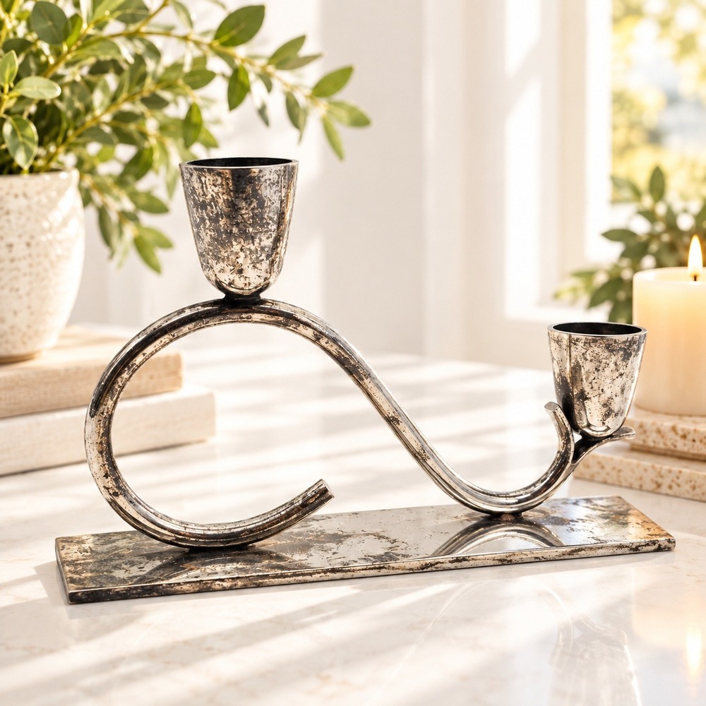 Wm. A. Rogers Silver Plate Copper Candelabra 1519 MCM S-Curve Candle Holder